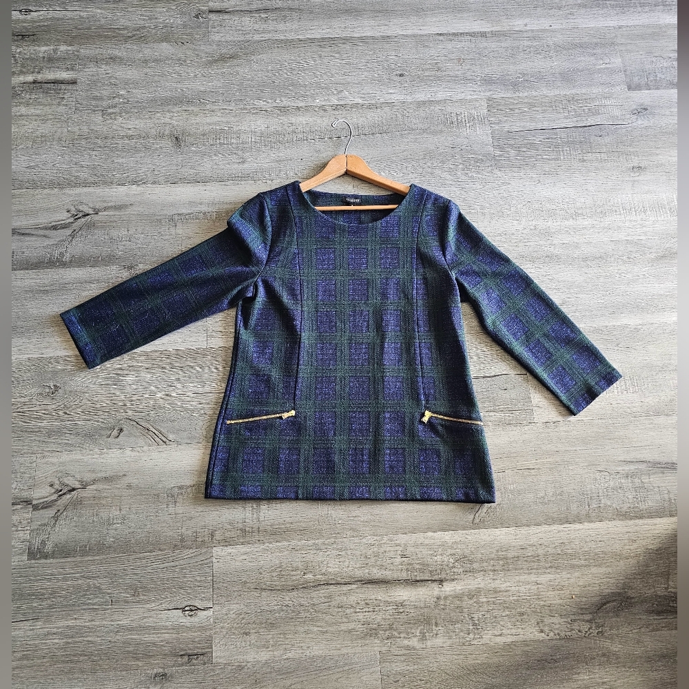 NWOT Talbots Preppy Old Money Plaid Long Sleeve Top with Zipper Pockets - Picture 6 of 9